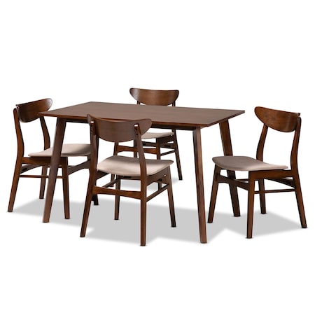 Baxton Studio Orion Light Beige Upholstered and Walnut Wood 5-Piece Dining Set 167-10809-10807